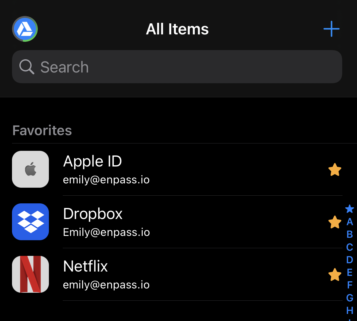 Tap plus sign appears on the all item list view screen